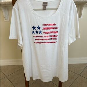 Chico's Boxy White and Red Short Sleeve Tee